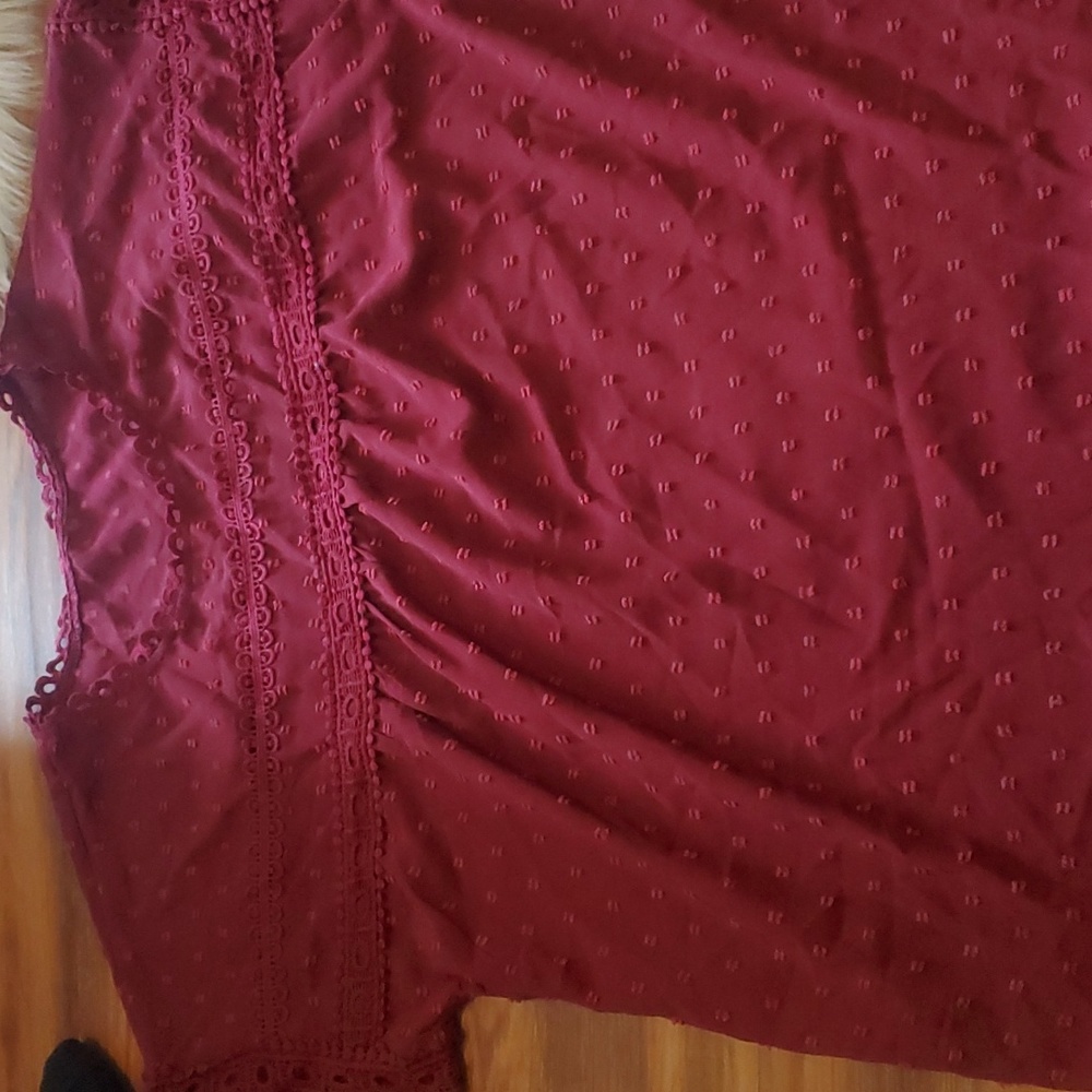 Amazon Women's Burgundy Lace Trim Blouse